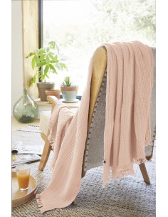 Plaid à franges "Gaïa" 130 x 160 cm Gaze de Coton l'Effet...