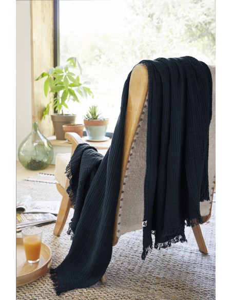 Plaid à franges "Gaïa" 130 x 160 cm Gaze de Coton l'Effet Papillon