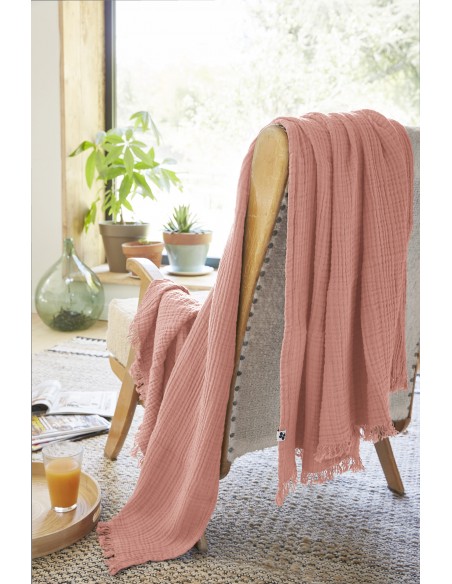 Plaid à franges "Gaïa" 130 x 160 cm Gaze de Coton l'Effet Papillon