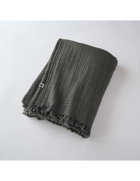 Plaid à franges "Gaïa" 180 x 220 cm Gaze de Coton l'Effet Papillon