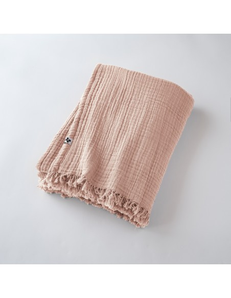 Plaid à franges "Gaïa" 180 x 220 cm Gaze de Coton l'Effet Papillon