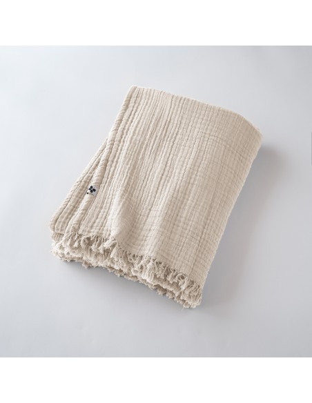 Plaid à franges "Gaïa" 180 x 220 cm Gaze de Coton l'Effet Papillon
