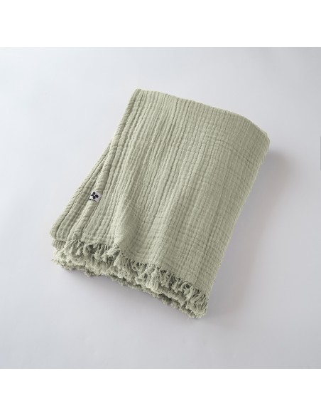 Plaid à franges "Gaïa" 180 x 220 cm Gaze de Coton l'Effet Papillon