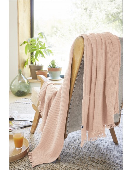 Plaid à franges "Gaïa" 180 x 220 cm Gaze de Coton l'Effet Papillon