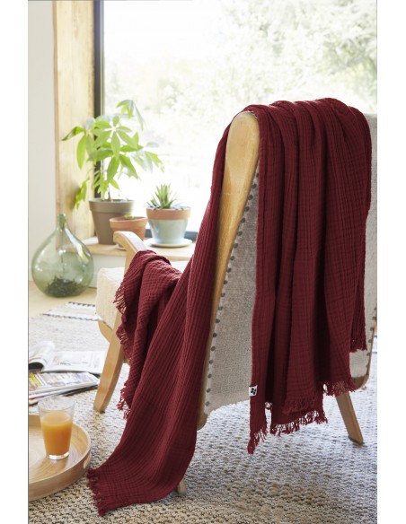 Plaid à franges "Gaïa" 180 x 220 cm Gaze de Coton l'Effet Papillon