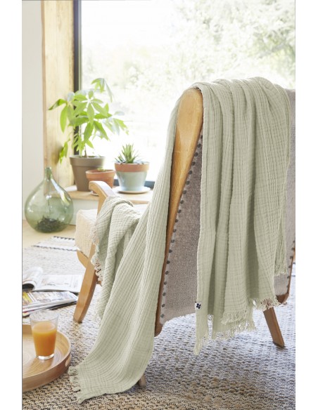 Plaid à franges "Gaïa" 180 x 220 cm Gaze de Coton l'Effet Papillon