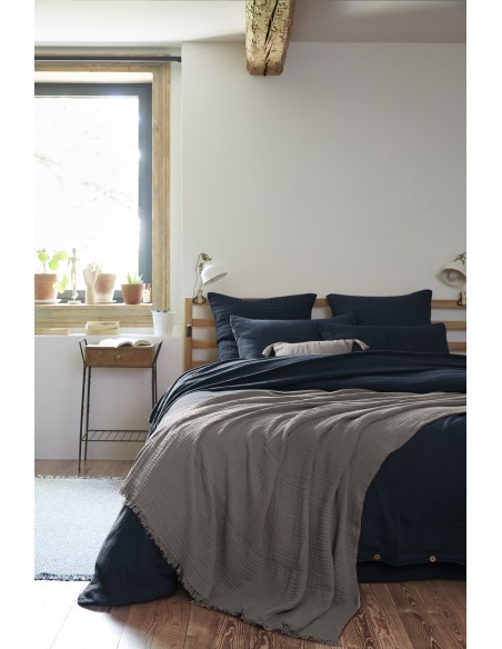 Plaid à franges "Gaïa" 180 x 220 cm Gaze de Coton l'Effet Papillon