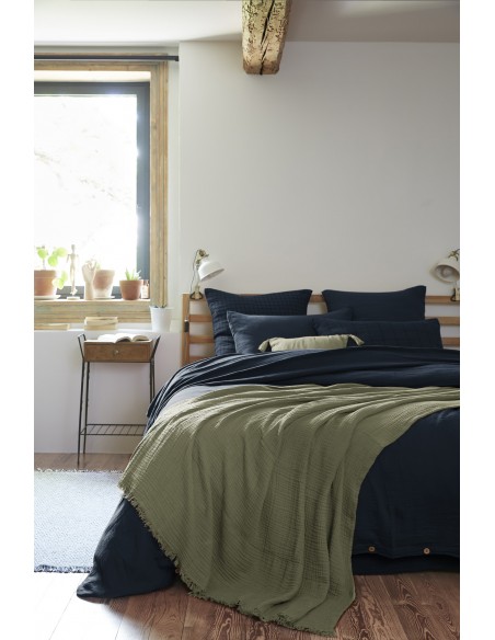 Plaid à franges "Gaïa" 180 x 220 cm Gaze de Coton l'Effet Papillon