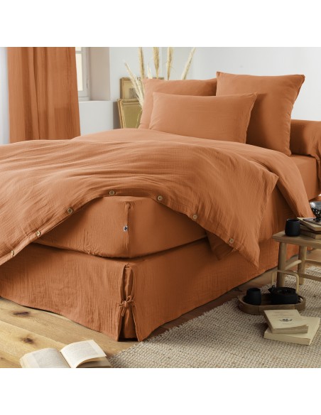 Drap housse "Gaïa" 180 x 200 bonnet de 30 cm "Gaze de Coton" l'Effet Papillon