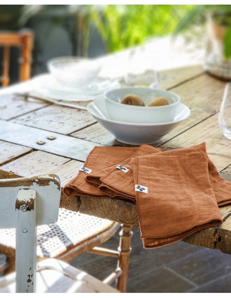 Lot de 3 serviettes de table "Gaïa" 40 x 40 cm Gaze de Coton l'Effet Papillon