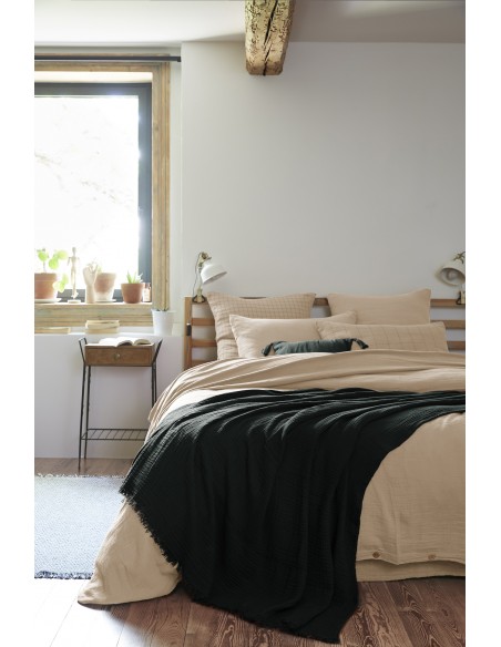 Plaid à franges "Gaïa" 180 x 220 cm Gaze de Coton l'Effet Papillon