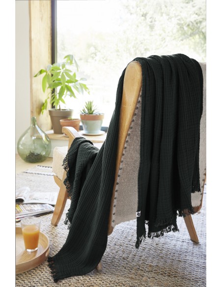 Plaid à franges "Gaïa" 130 x 160 cm Gaze de Coton l'Effet Papillon