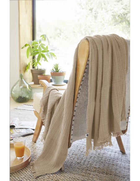 Plaid à franges "Gaïa" 130 x 160 cm Gaze de Coton l'Effet Papillon