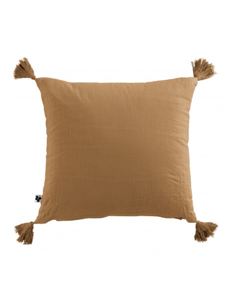 Coussin déhoussable avec pompons "Gaïa" 40 x 40 cm Gaze de Coton l'Effet Papillon