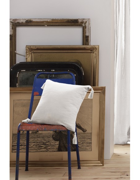 Coussin déhoussable avec pompons "Gaïa" 40 x 40 cm Gaze de Coton l'Effet Papillon