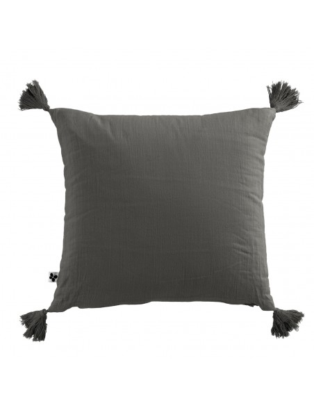 Coussin déhoussable avec pompons "Gaïa" 40 x 40 cm Gaze de Coton l'Effet Papillon