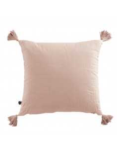 Coussin déhoussable avec pompons "Gaïa" 40 x 40 cm Gaze...