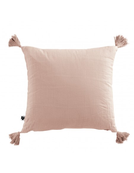 Coussin déhoussable avec pompons "Gaïa" 40 x 40 cm Gaze de Coton l'Effet Papillon