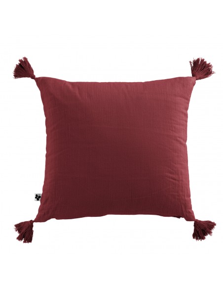 Coussin déhoussable avec pompons "Gaïa" 40 x 40 cm Gaze de Coton l'Effet Papillon