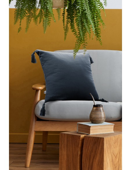 Coussin déhoussable avec pompons "Gaïa" 40 x 40 cm Gaze de Coton l'Effet Papillon