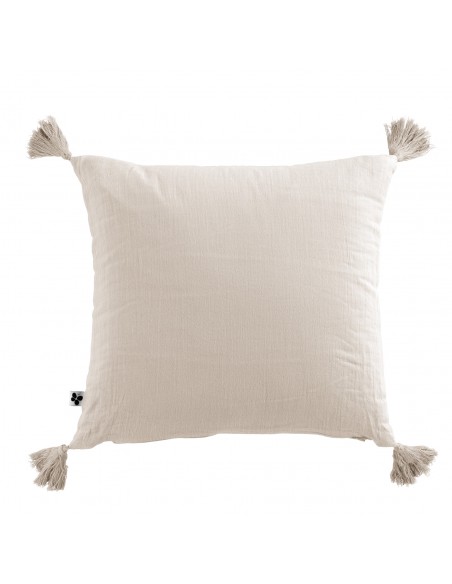 Coussin déhoussable avec pompons "Gaïa" 40 x 40 cm Gaze de Coton l'Effet Papillon