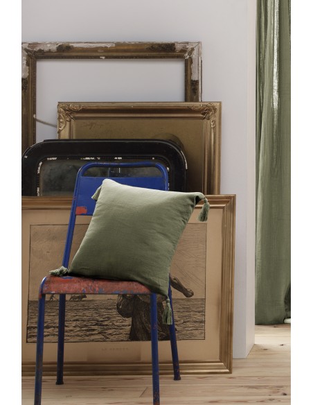 Coussin déhoussable avec pompons "Gaïa" 40 x 40 cm Gaze de Coton l'Effet Papillon