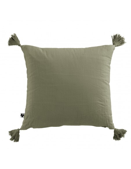 Coussin déhoussable avec pompons "Gaïa" 40 x 40 cm Gaze de Coton l'Effet Papillon