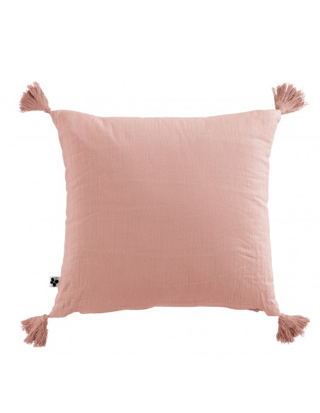 Coussin déhoussable avec pompons "Gaïa" 40 x 40 cm Gaze de Coton l'Effet Papillon