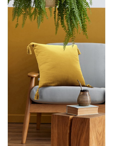 Coussin déhoussable avec pompons "Gaïa" 40 x 40 cm Gaze de Coton l'Effet Papillon