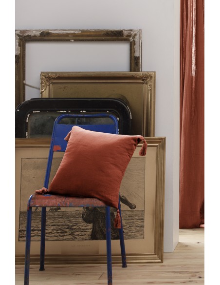 Coussin déhoussable avec pompons "Gaïa" 40 x 40 cm Gaze de Coton l'Effet Papillon