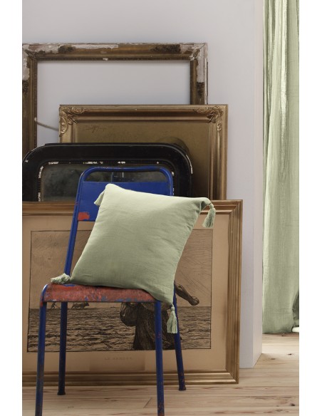 Coussin déhoussable avec pompons "Gaïa" 40 x 40 cm Gaze de Coton l'Effet Papillon