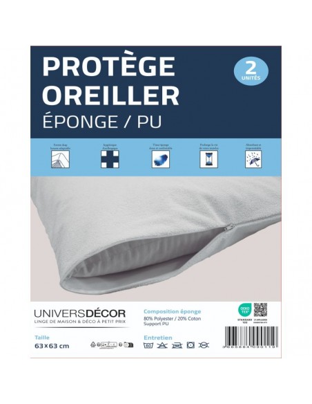 Lot de 2 protège-oreillers éponge imperméable absorbant 63 x 63 cm