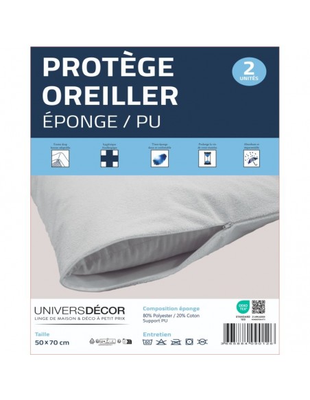 Lot de 2 protège-oreillers éponge imperméable absorbant 50 x 70 cm