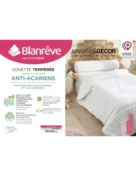 Couette Blanrêve Gamme "Douceur" 140 x 200 cm traité Anti Acarien Soft & care