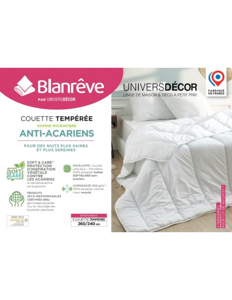 Couette Blanrêve Gamme "Douceur" 260 x 240 cm traité Anti Acarien Soft & care