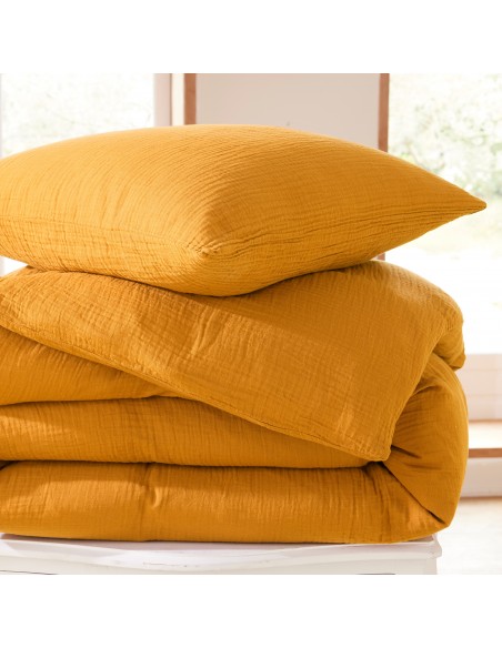 Parure de draps 4 pièces "Noah" Gaze de Coton pour lit 2 Places 160 cm Grande Largeur