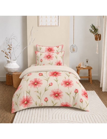Pack housse de couette 140 x 200 réversible "Anaelle" 4 pièces pour lit 90 x 190