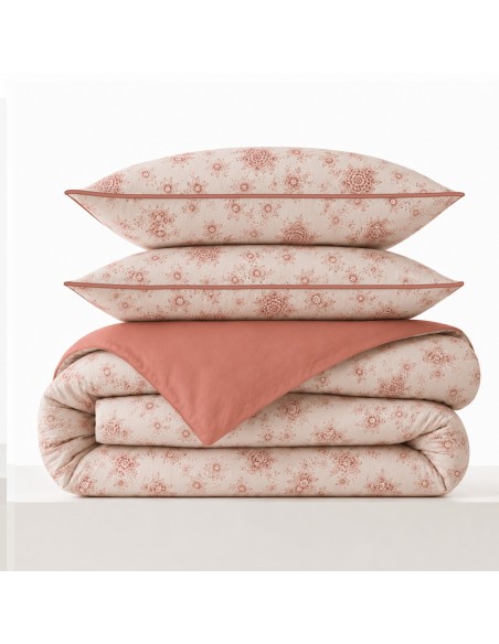 Pack housse de couette 140 x 200 réversible "Anaelle" 4 pièces pour lit 90 x 190