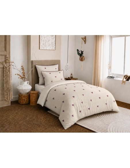 Pack housse de couette 140 x 200 réversible "Anaelle" 4 pièces pour lit 90 x 190