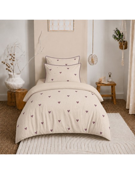 Pack housse de couette 140 x 200 réversible "Anaelle" 4 pièces pour lit 90 x 190