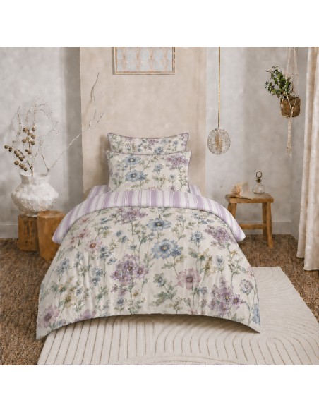 Pack housse de couette 140 x 200 réversible "Anaelle" 4 pièces pour lit 90 x 190