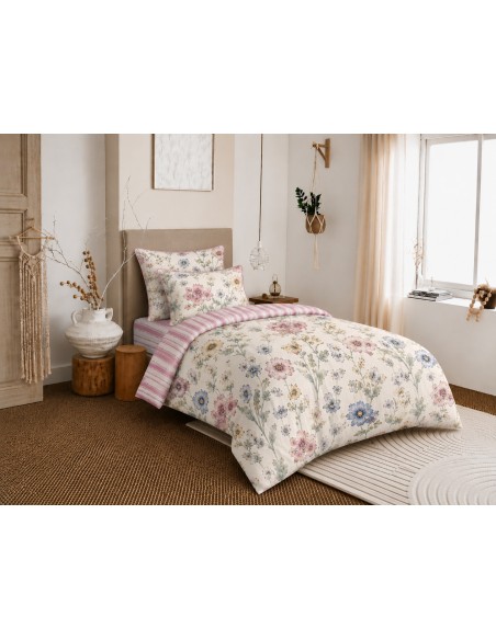 Pack housse de couette 140 x 200 réversible "Anaelle" 4 pièces pour lit 90 x 190