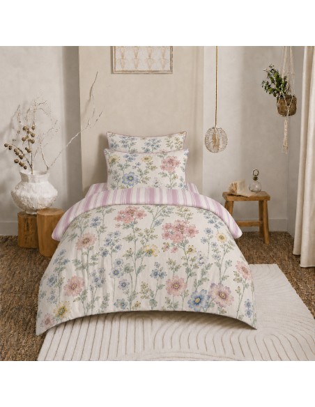 Pack housse de couette 140 x 200 réversible "Anaelle" 4 pièces pour lit 90 x 190