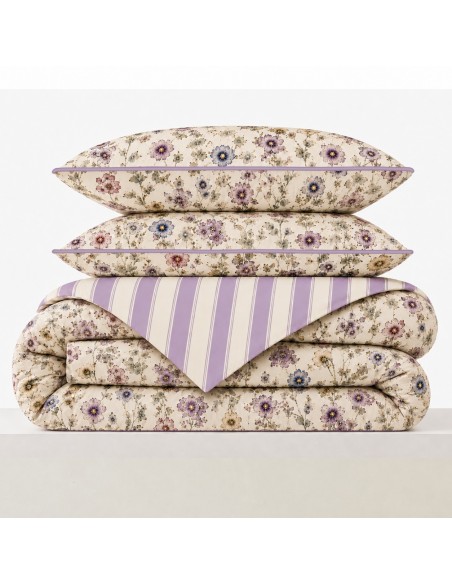 Pack housse de couette 240 x 220 réversible "Anaelle" 6 pièces pour lit 140 x 190
